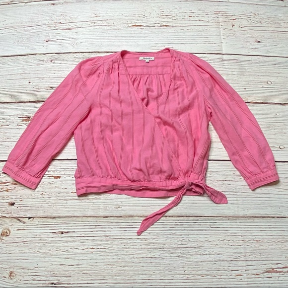 Madewell Pink Wrap Top in Cecilia Stripe Sz S - Picture 5 of 14